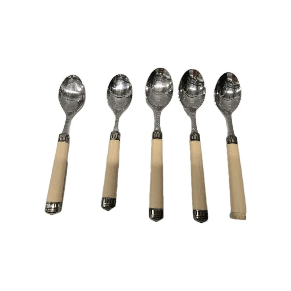 14 Pieces‎ EME Napoleon Stainless Flatware Ivory Cream Color Handles Italy